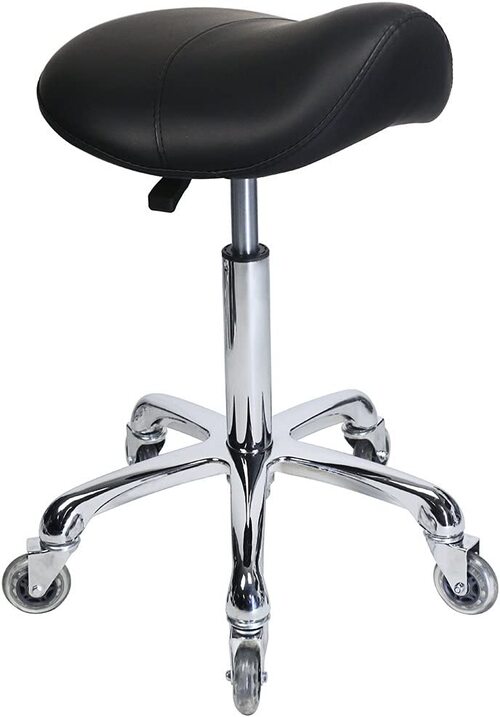 Saddle Stool Rolling Ergonomic Swivel Chair for Dental Office Massage Clinic Spa Salon, Adjustable Hydraulic Stool with Wheels (Without Backrest, Black)