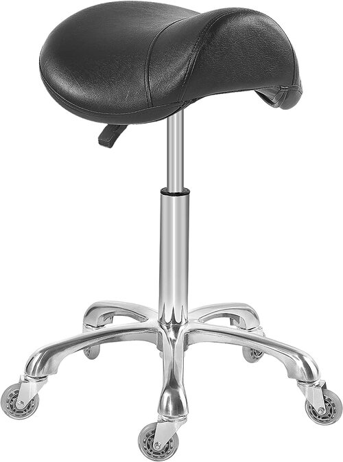 Antlu Saddle Stool Chair for Massage Clinic Spa Salon Cutting, Saddle Rolling Stool with Wheels Adjustable Height (Black)