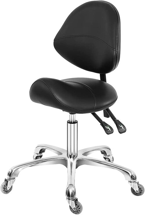 Saddle Stool Dental Hygienist Chair with Back Support, Rolling Esthetician Saddle Stool for Lash Salon Tattoo Shop Spa Dentist Clinic with tiltable Backrest