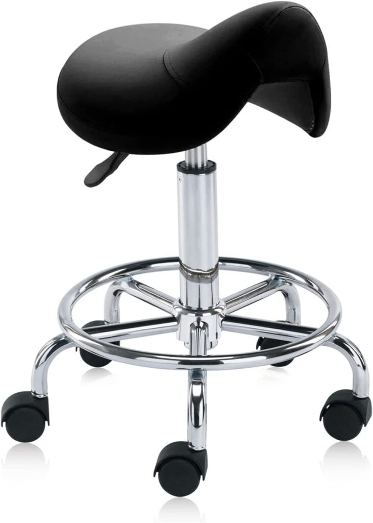 DR.LOMILOMI Pneumatic Saddle Rolling Chair 506 with Foot Rest Ring for Hygienic Clinic Spa Massage Home and Office