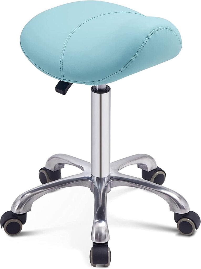 Grace&Grace Professional Saddle Stool with Wheels, Hydraulic Ergonomic Saddle Chair with Heavy Duty Metal Base for Clinic Dentist Spa Massage Salons Studio