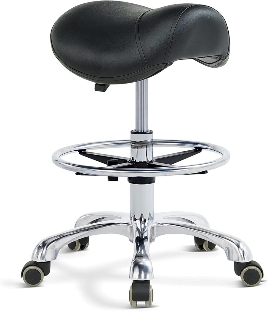 Grace&Grace Ergonomic Rolling Saddle Stool with Footrest wheels Adjustable Swivel Stool Heavy Duty for Esthetician, Artist, Dental, Medical, Spa, Salon, Cutting, Home Office