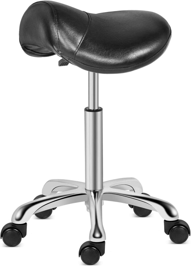 Kaleurrier Saddle Stool Rolling Swivel Height Adjustable with Wheels,Heavy Duty Stool,Ergonomic Stool Chair for Lab,Clinic,Dentist,Salon,Massage,Office and Home Kitchen Black Without Back