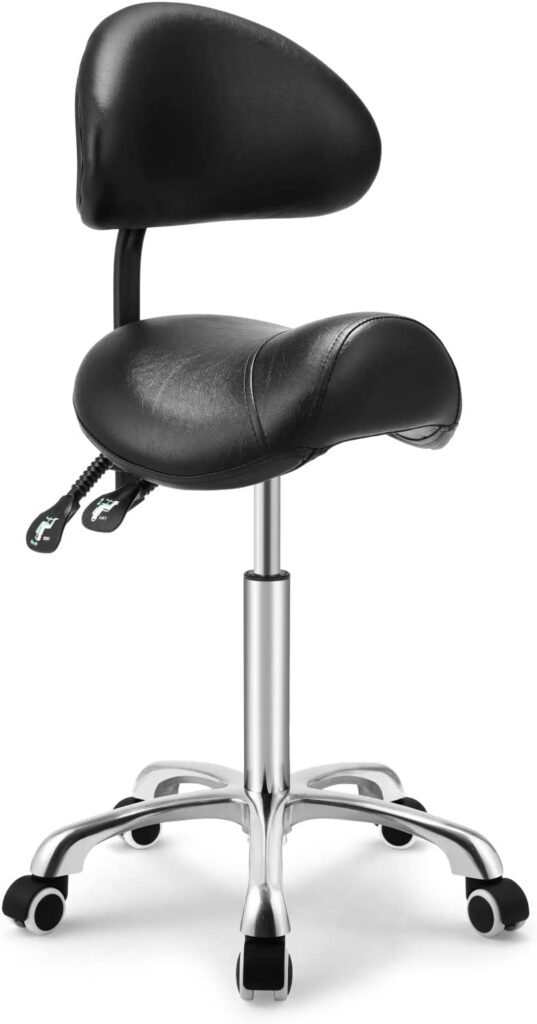 Kaleurrier Saddle Rolling Stool Swivel Height Adjustable with Wheels, Heavy Duty Anti-Fatigue Stool, Ergonomic Stool Chair for Lab, Clinic, Dentist, Salon, Massage, Office and Home Kitchen 