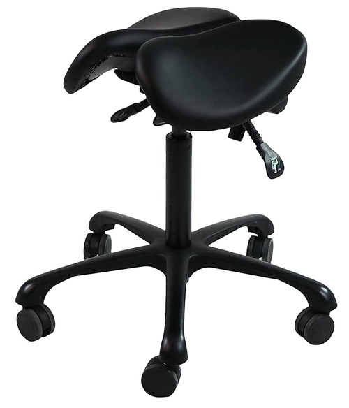 Master Massage Berkeley Ergonomic Split Style Saddle Stool in Black with Black Aluminum Base