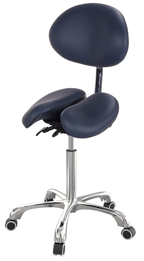 Master Massage Berkeley Split Seat Saddle Stool with Backrest with Two Tilting options, Royal Blue