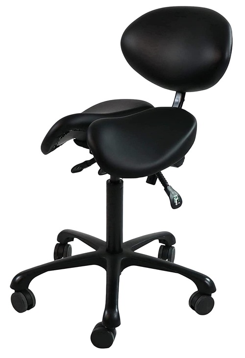 Master Massage Berkeley Ergonomic Split Seat Style Backrest Saddle Stool with Two Tilting Option in Black with Black Aluminum Base, Split Style Backrest