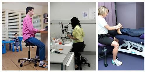 People using saddle chairs in different jobs and activities 