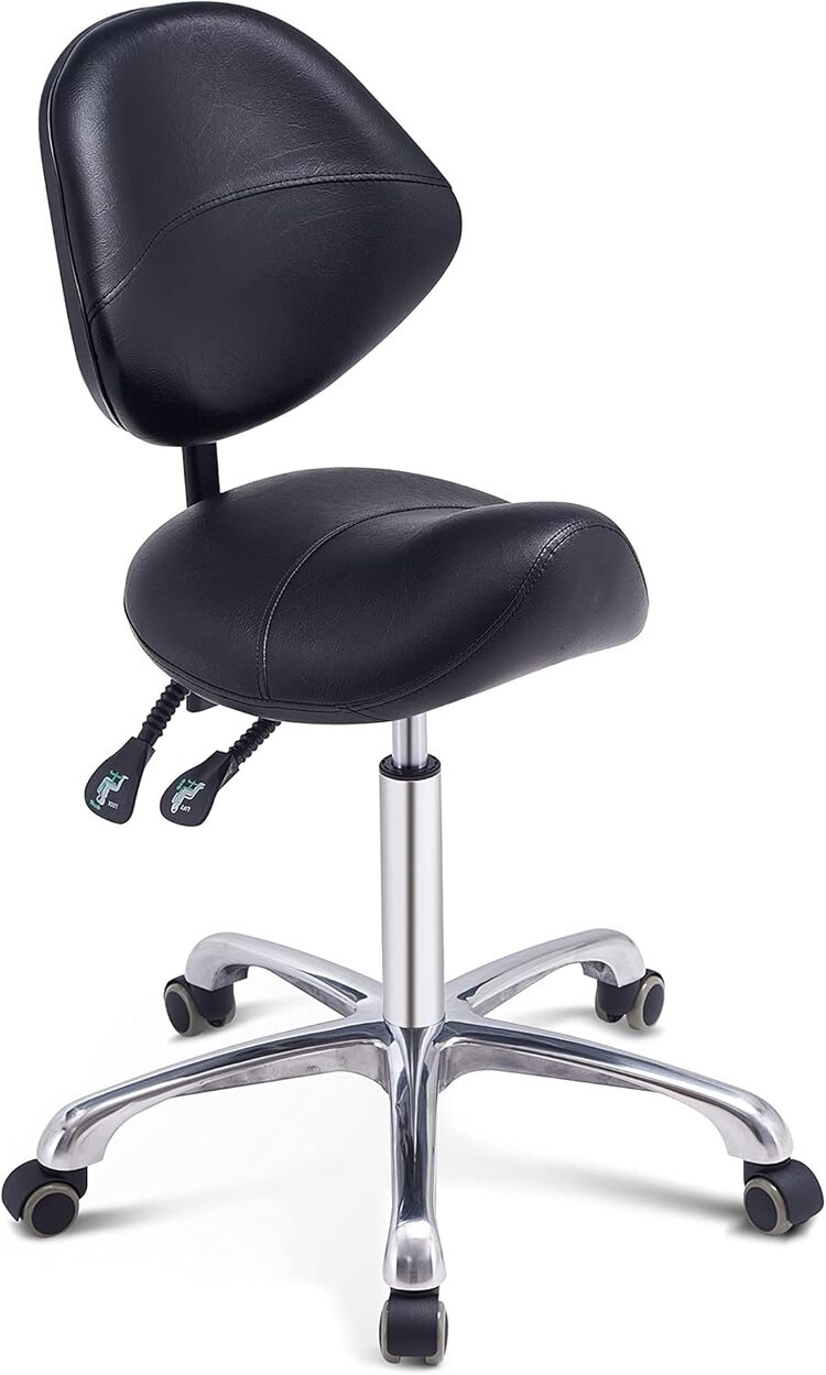 Grace&Grace Professional Saddle Stool with Backrest Series Hydraulic Swivel Comfortable Ergonomic with Heavy Duty Metal Base for Clinic Dentist Spa Massage Salons Studio